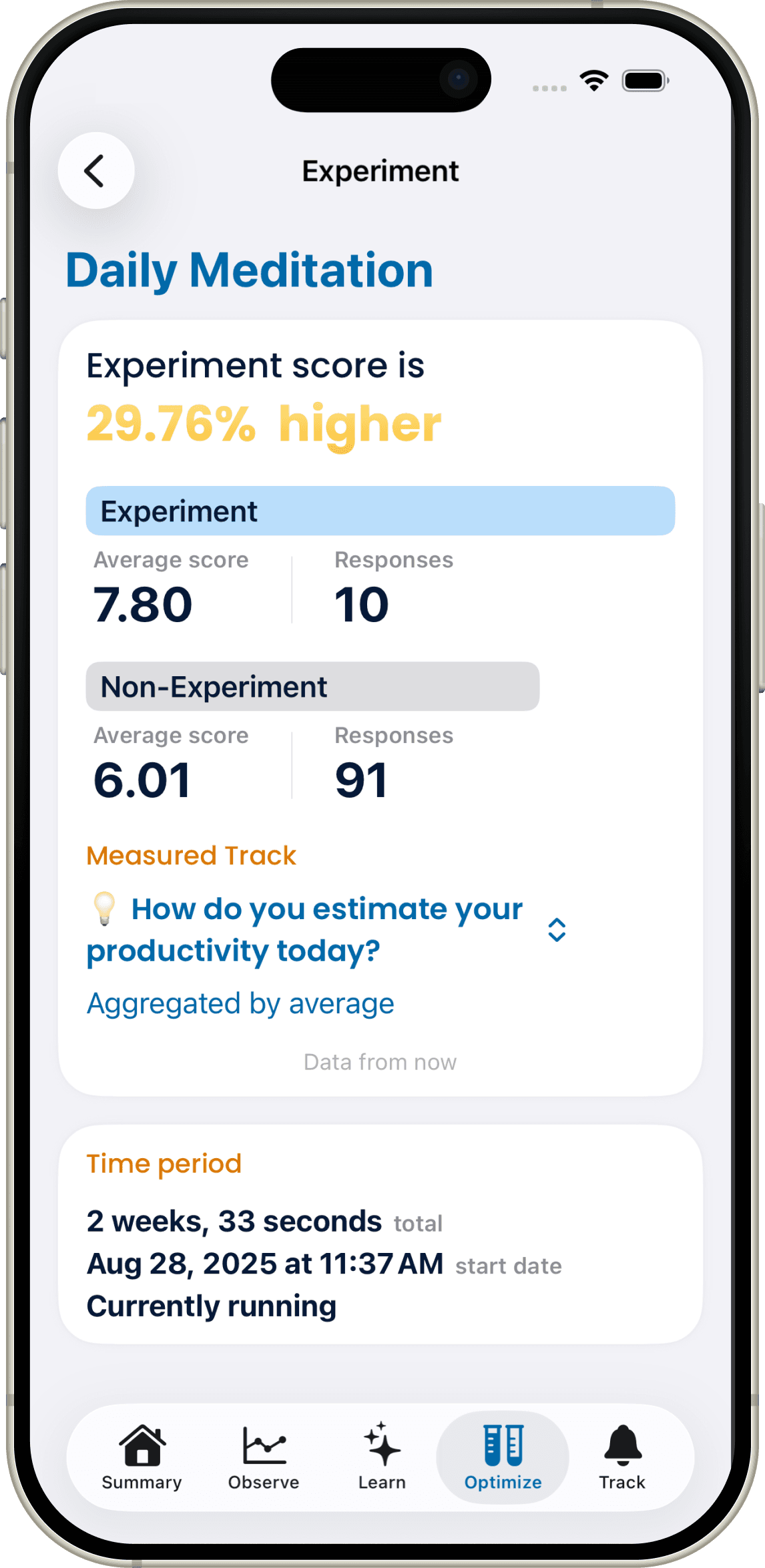 Experiment result example on iphone